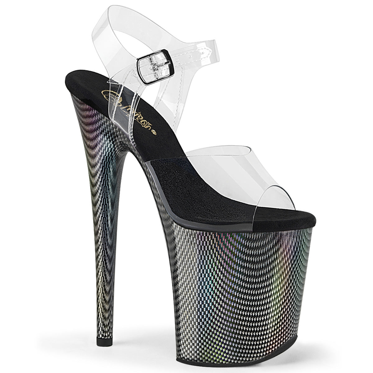 Pleaser FLAMINGO-808hcp clr/blk holo