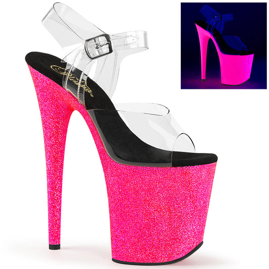 Pleaser Sandali da donna FLAMINGO-808UVG CLR / Neon H. glitter rosa
