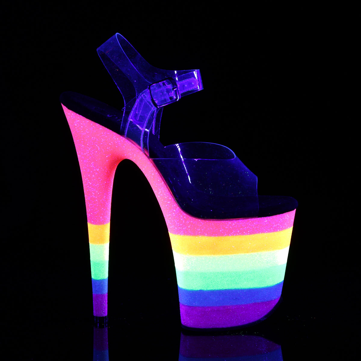 Pleaser Sandali da donna FLAMINGO-808UVRB CLR / Neon Rainbow Glitter.