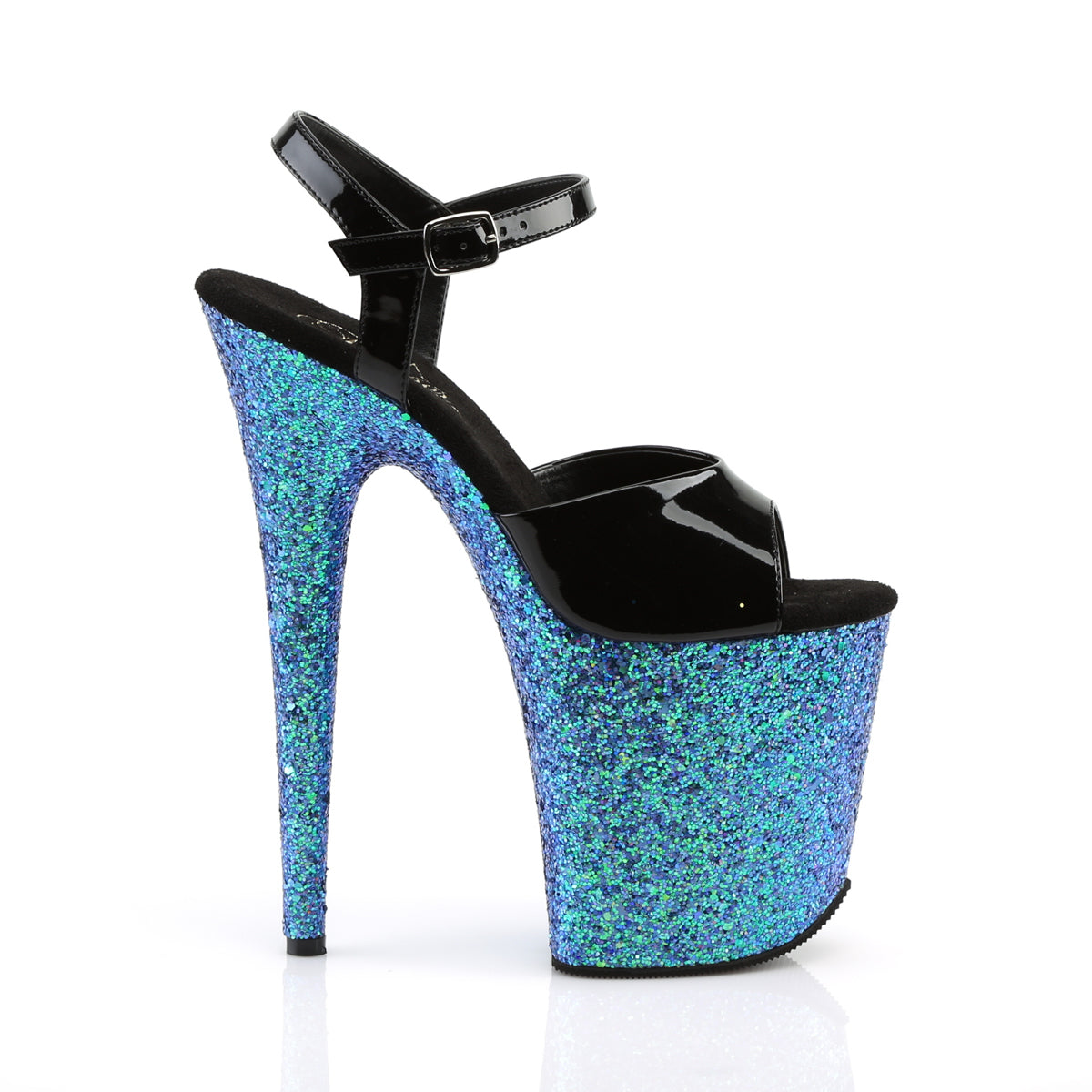 Pleaser Sandali da donna FLAMINGO-809LG BLK PAT / Blue Multitter
