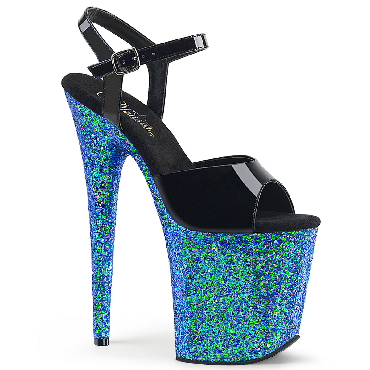 Pleaser Sandali da donna FLAMINGO-809LG BLK PAT / Blue Multitter