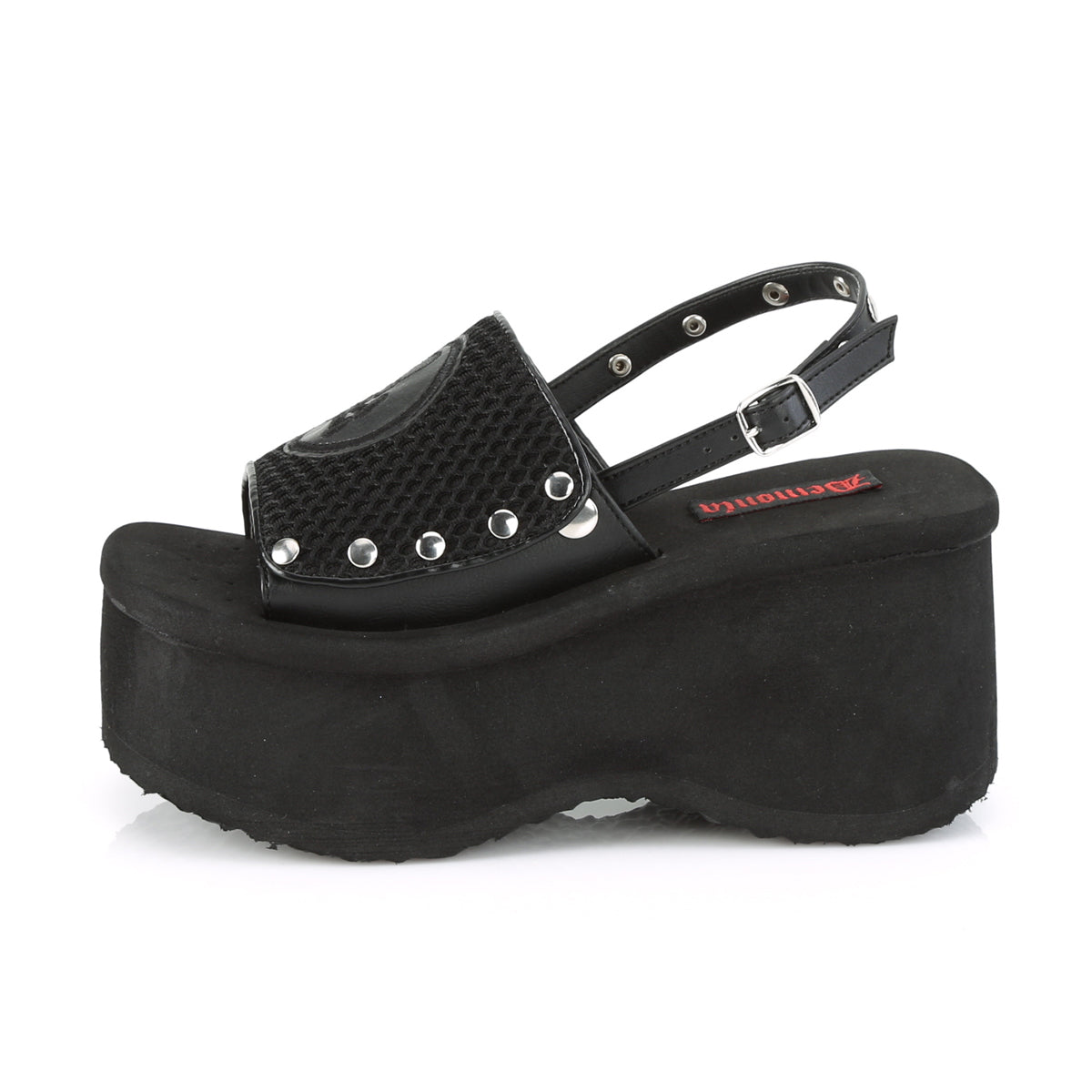 DemoniaCult Sandali femminili FUNN-32 pelle BLK Fishnet-Vegan