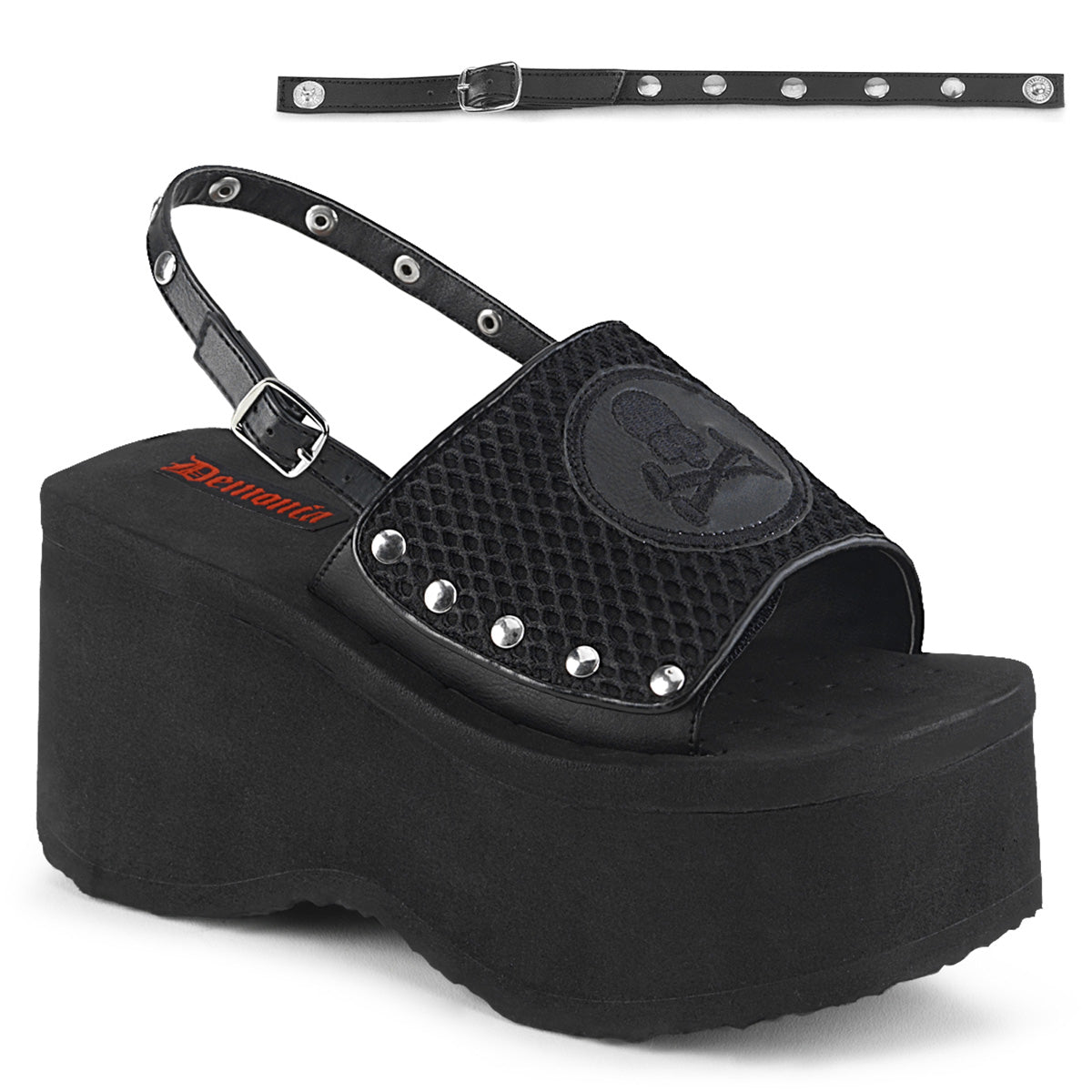 DemoniaCult Sandali femminili FUNN-32 pelle BLK Fishnet-Vegan