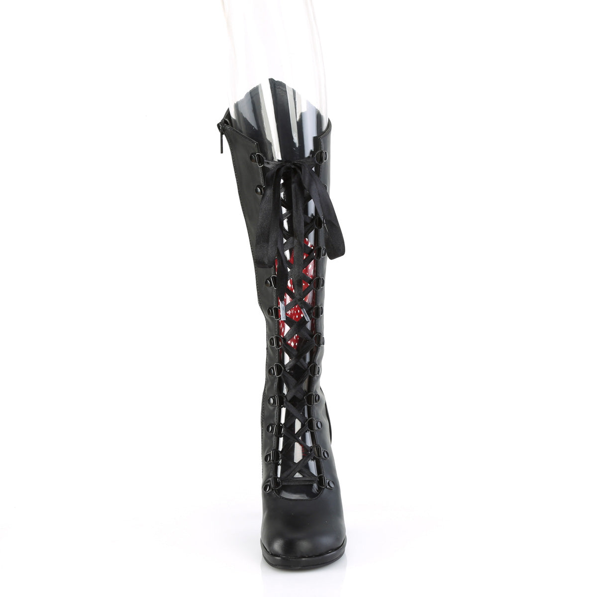 DemoniaCult Stivali GLAM-243 BLK in pelle vegana- raso rosso