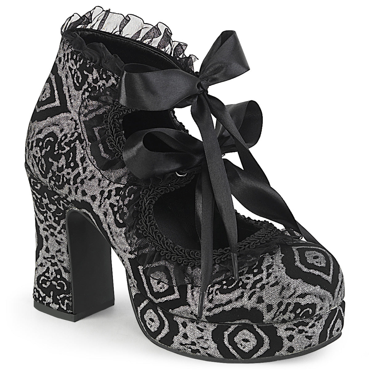 DemoniaCult Pumps GOTHIKA-53 Blk-Silver Faux Nubuck Leather