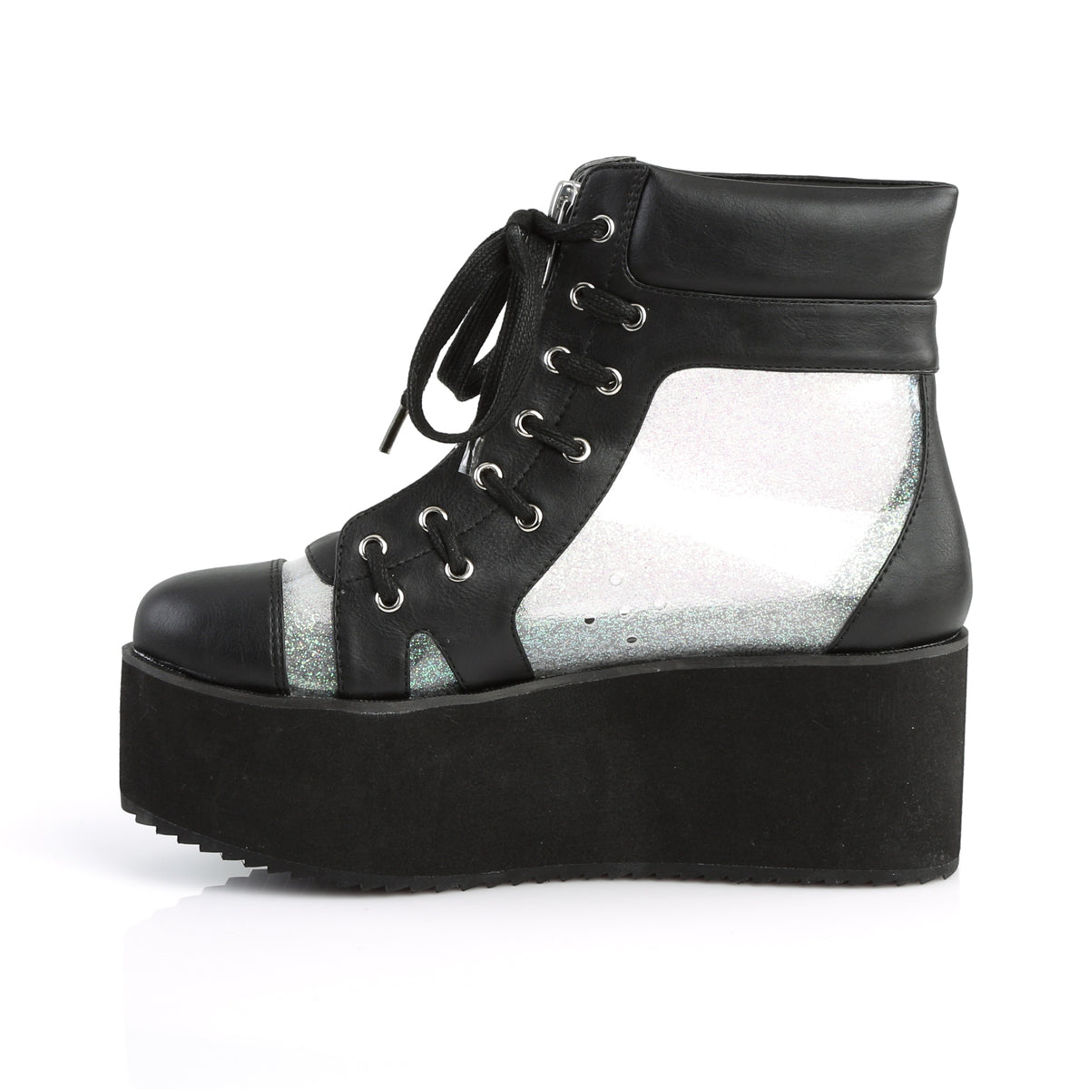 DemoniaCult Stivali alla caviglia femminile GRIP-102 blk vegan cuoio-clr ologramma TPU