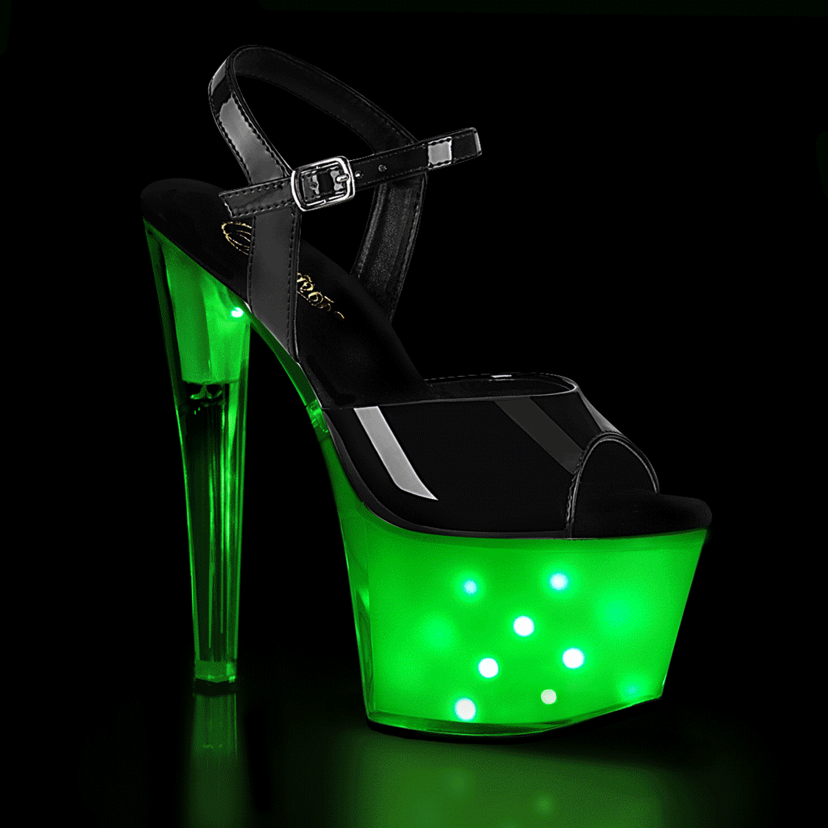 Pleaser Sandali da donna ILLUMINATOR-709 BLK PAT / BIANCO GLASS