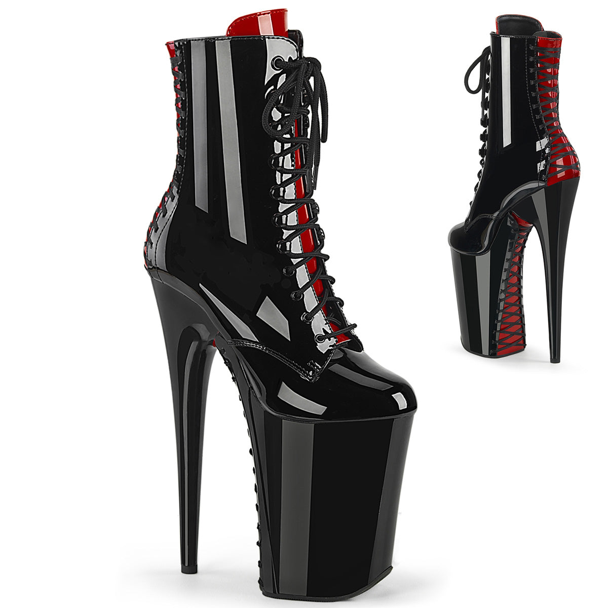 Pleaser Stivali alla caviglia INFINITY-1020fh blk-rosso pat/blk-rosso