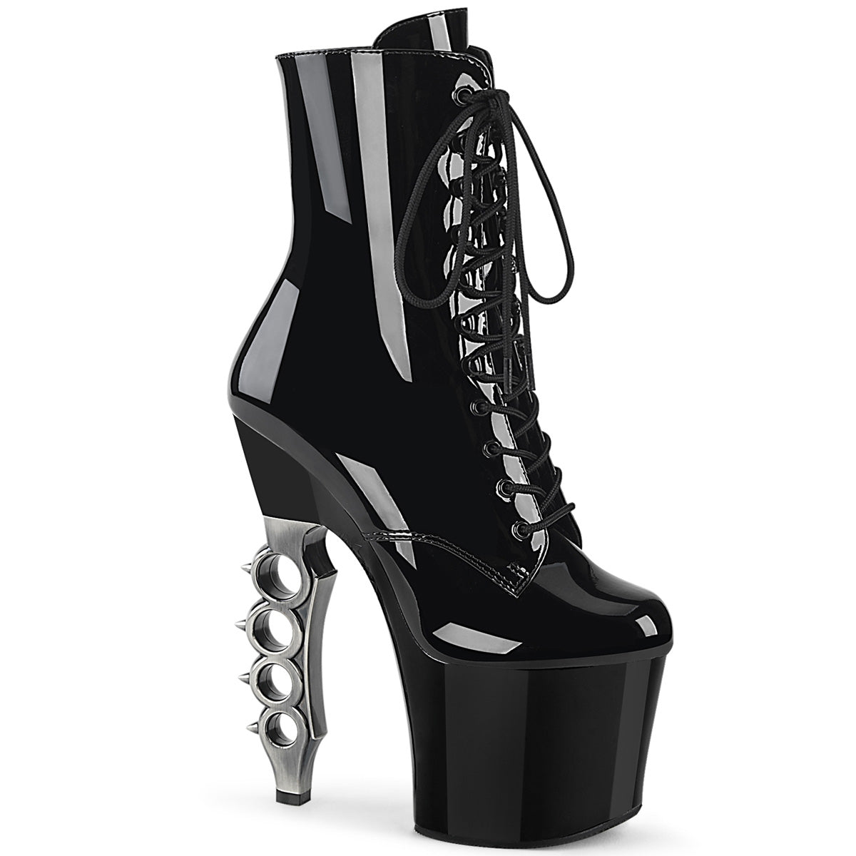 Pleaser Stivaletti da donna IRONGRIP-1020 BLK PAT / BLK-SLV spazzolato