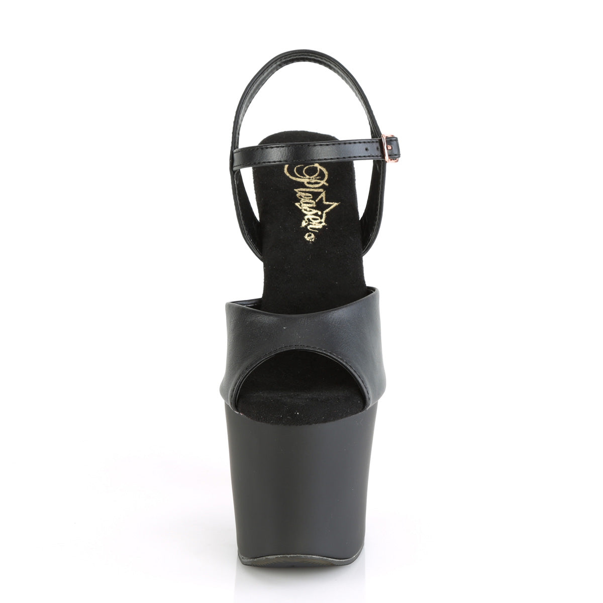 Pleaser Sandali da donna IRONGRIP-709 BLK Faux Le./blk matte-rame spazzolato