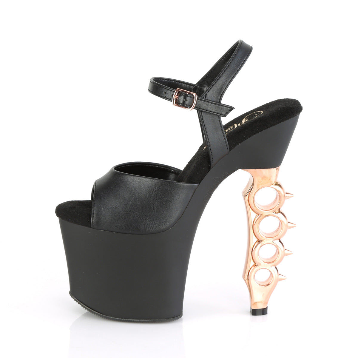 Pleaser Sandali da donna IRONGRIP-709 BLK Faux Le./blk matte-rame spazzolato