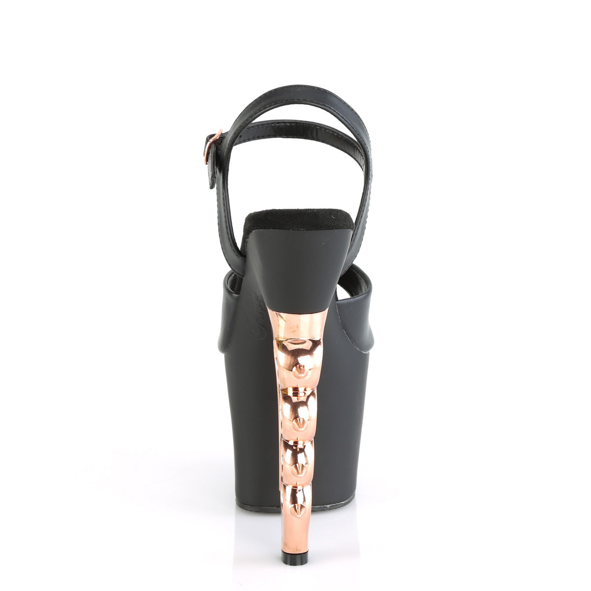 Pleaser Sandali da donna IRONGRIP-709 BLK Faux Le./blk matte-rame spazzolato