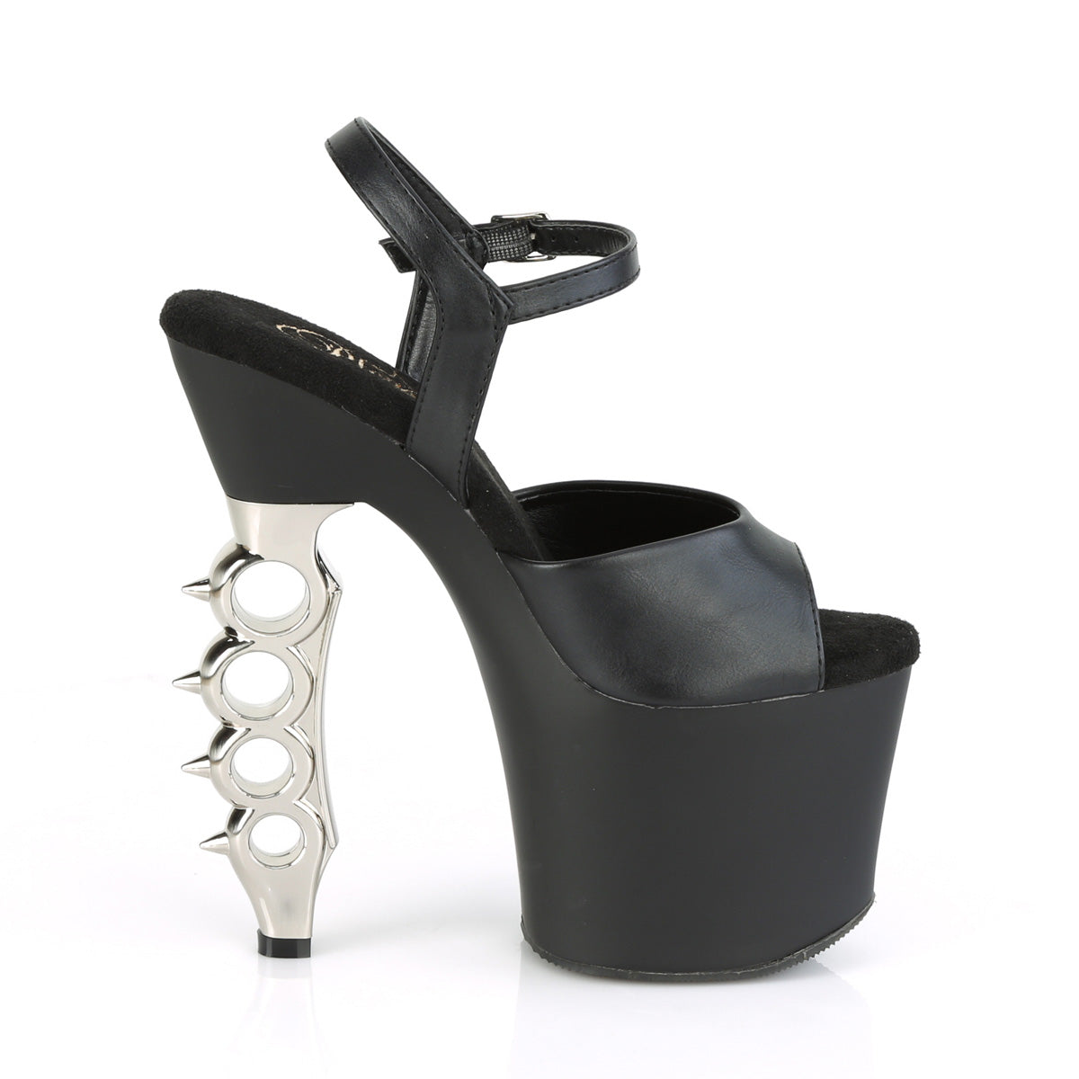 Pleaser Sandali da donna IRONGRIP-709 BLK F.Leather / Blk Matte-SLV spazzolato