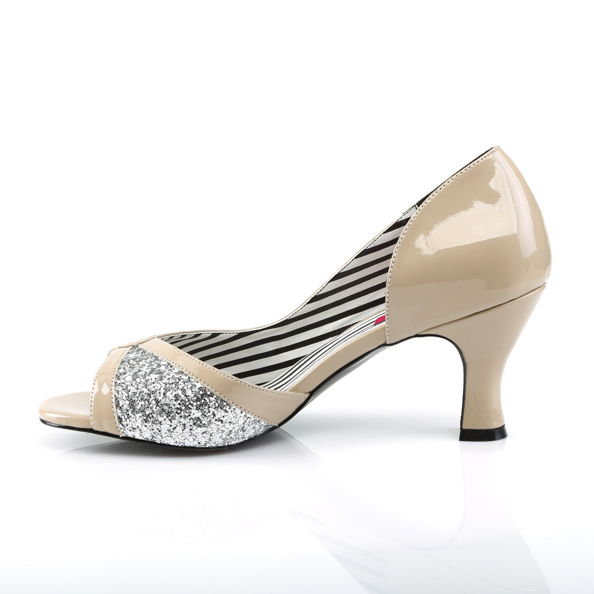 Pleaser Pink Label Womens Pumps JENNA-03 Cream Pat-Silver Glitter