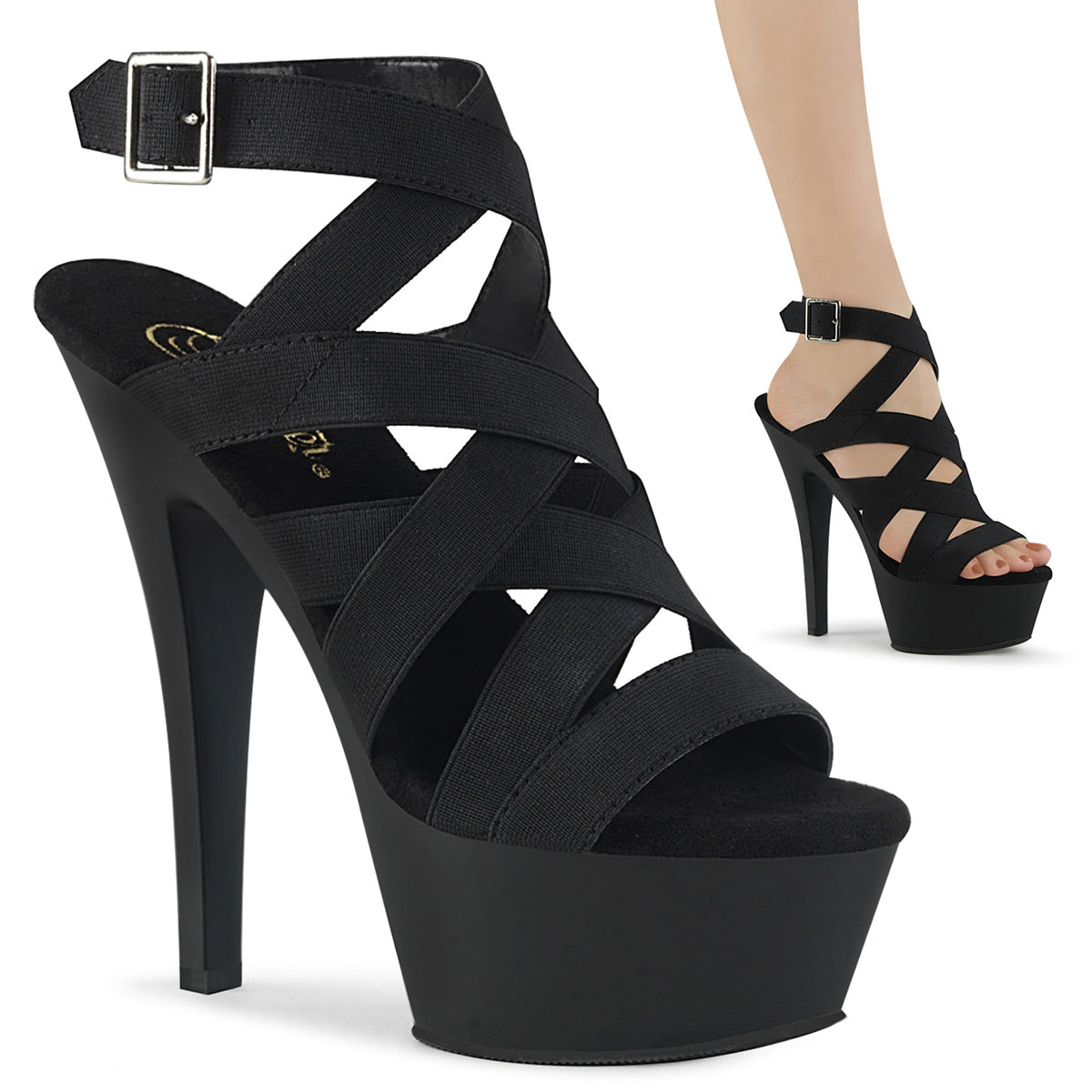 Pleaser Sandali da donna KISS-241 BLK ELASTIC BAND / BLK MATTE