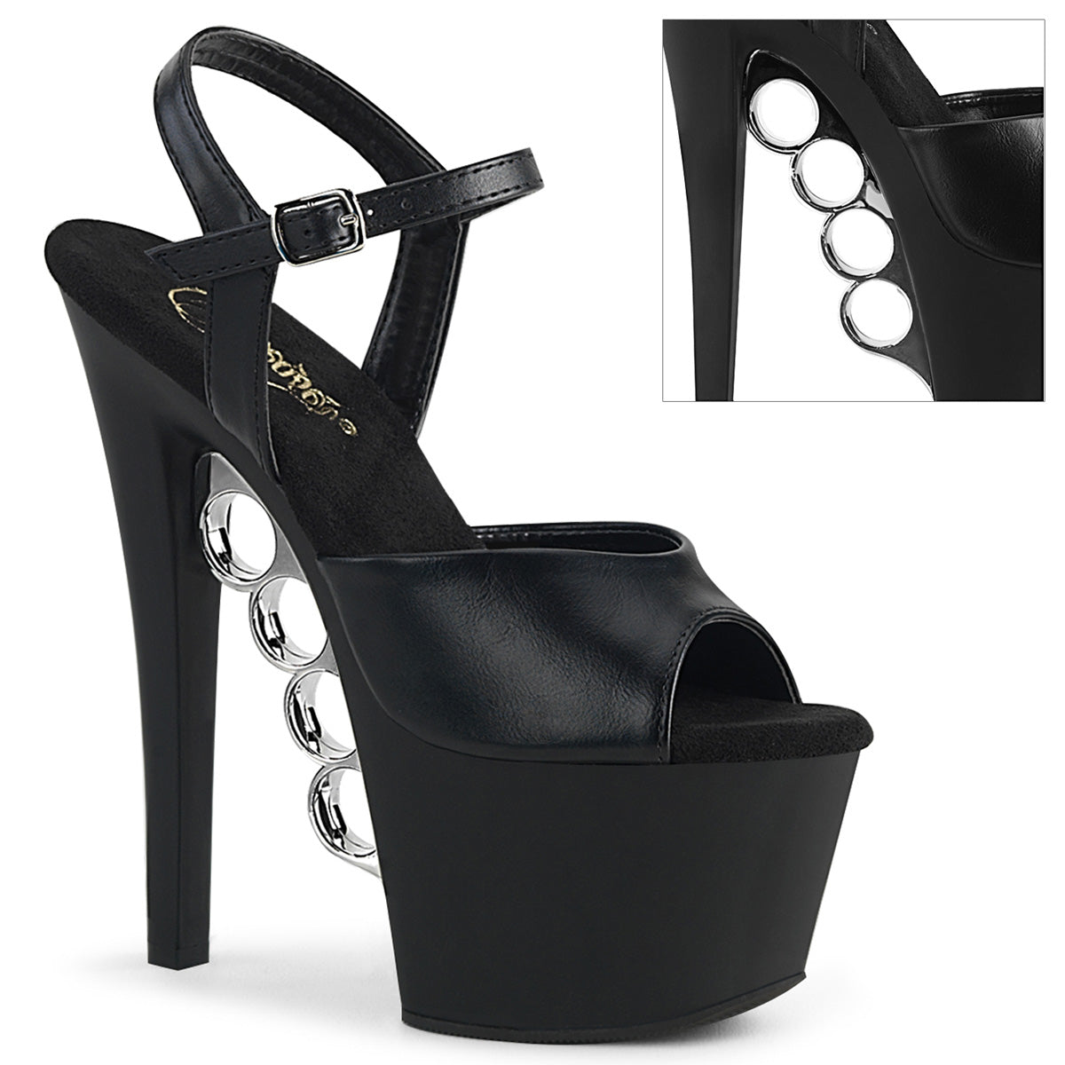 Pleaser Sandali da donna KNUCKS-709 BLK FAUX PELLE / BLK MATTE
