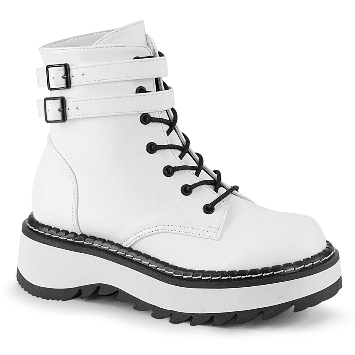DemoniaCult Stivali alla caviglia femminile LILITH-152 pelle vegana WHT