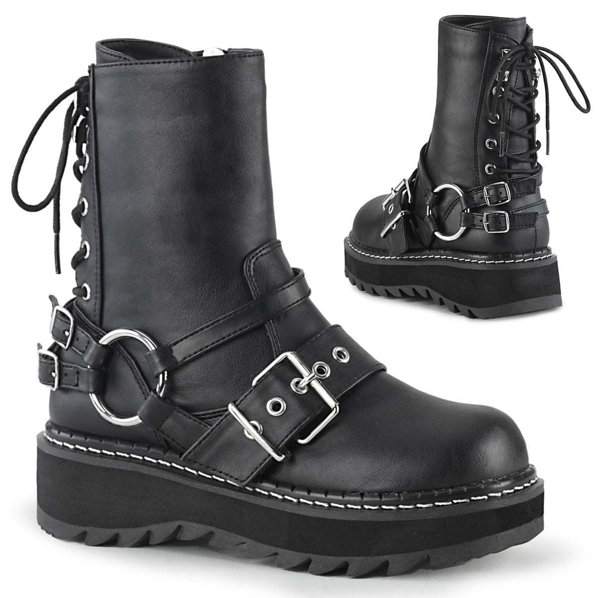 DemoniaCult Stivali da donna LILITH-210 pelle vegana BLK