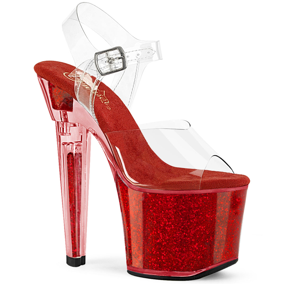 Pleaser LOVESICK-708SG Clr/Red Iridescent Glitters