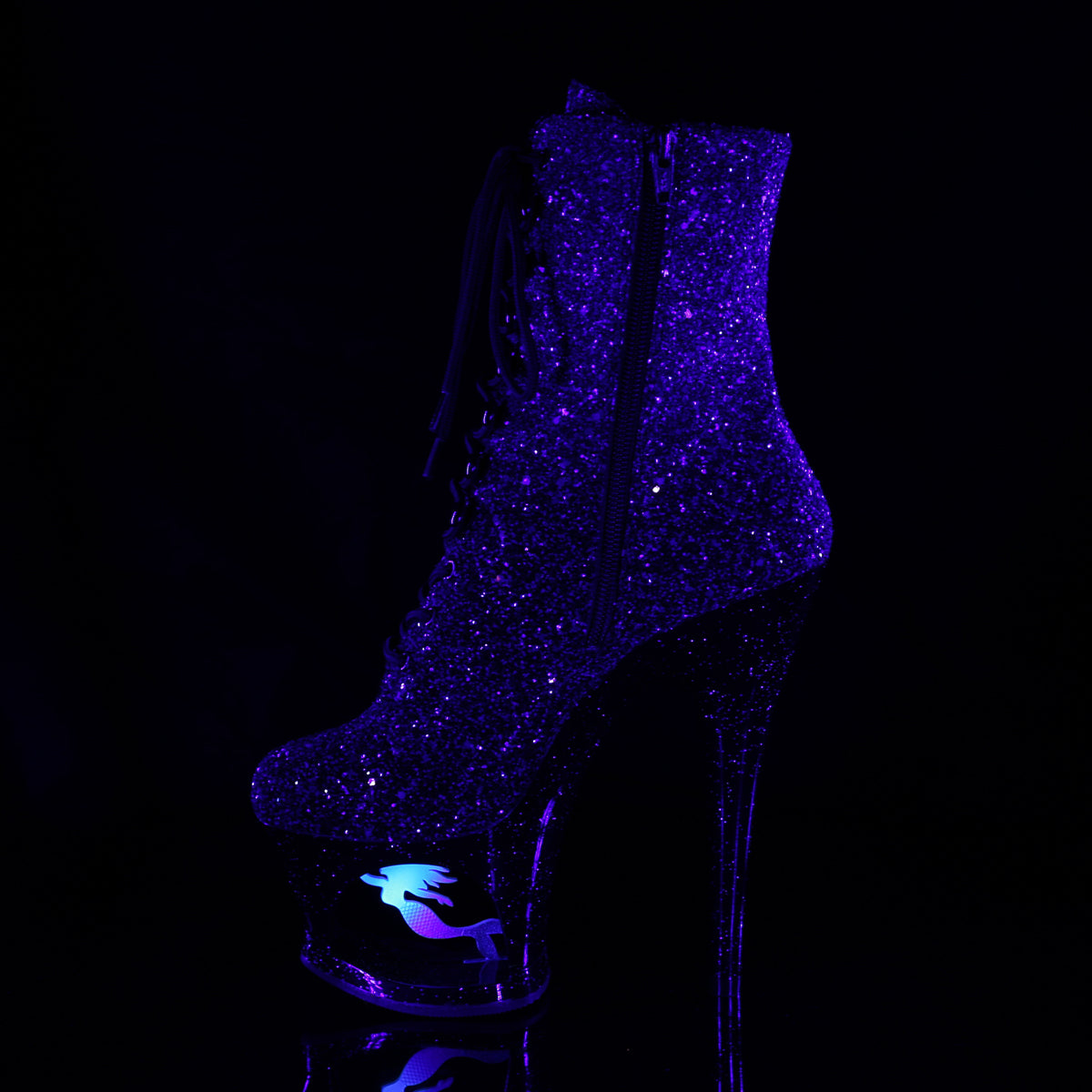 Pleaser Womens Ankle Boots MOON-1020MER Purple-Blk Ombre Glitter/Blk