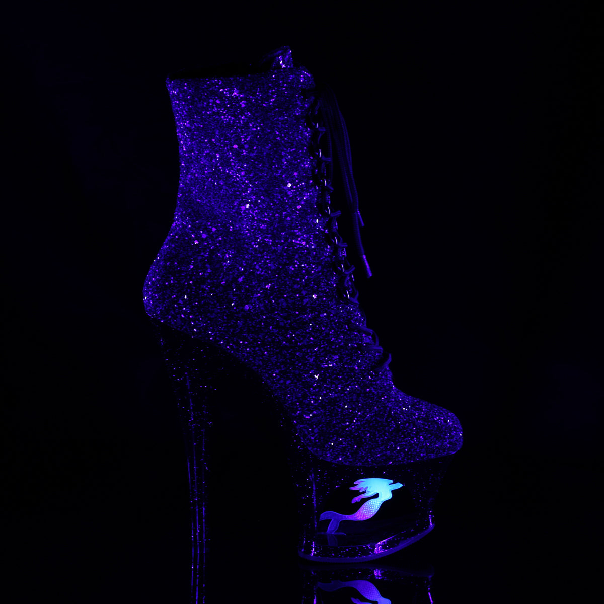 Pleaser Womens Ankle Boots MOON-1020MER Purple-Blk Ombre Glitter/Blk