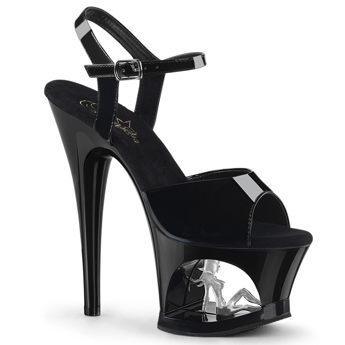 Pleaser Sandali da donna MOON-709TG BLK PAT / BLK-SLV