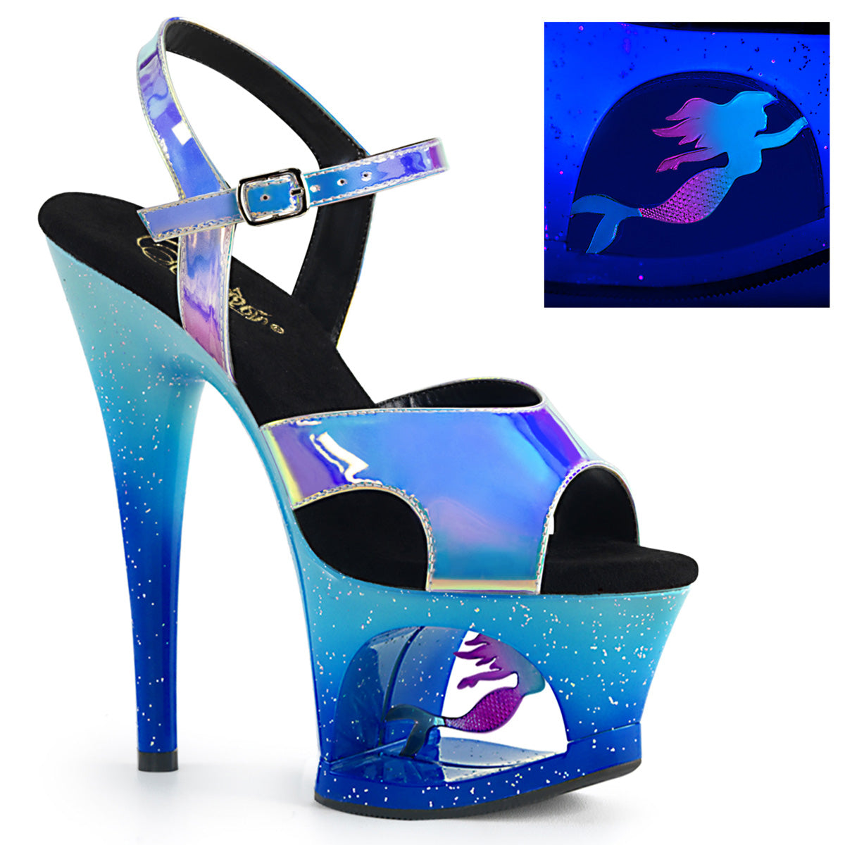 Pleaser Sandali da donna MOON-7111Mer Blue Shifting TPU / Blue Ombre