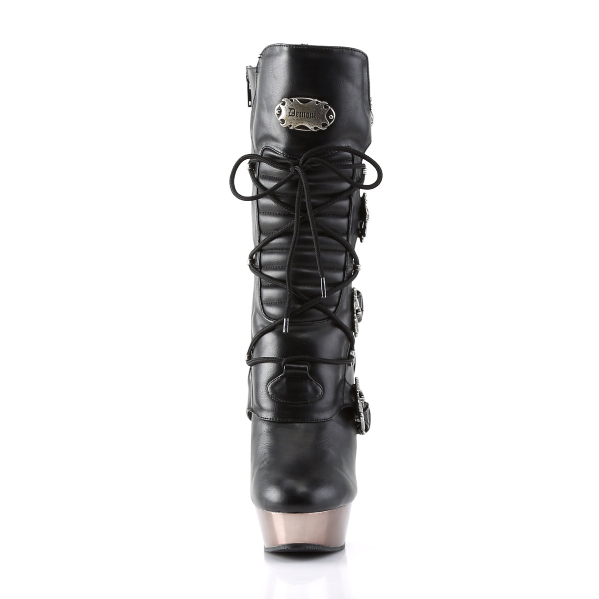 DemoniaCult Stivali da donna MUERTO-1026 blk in pelle vegana/peltro cromo