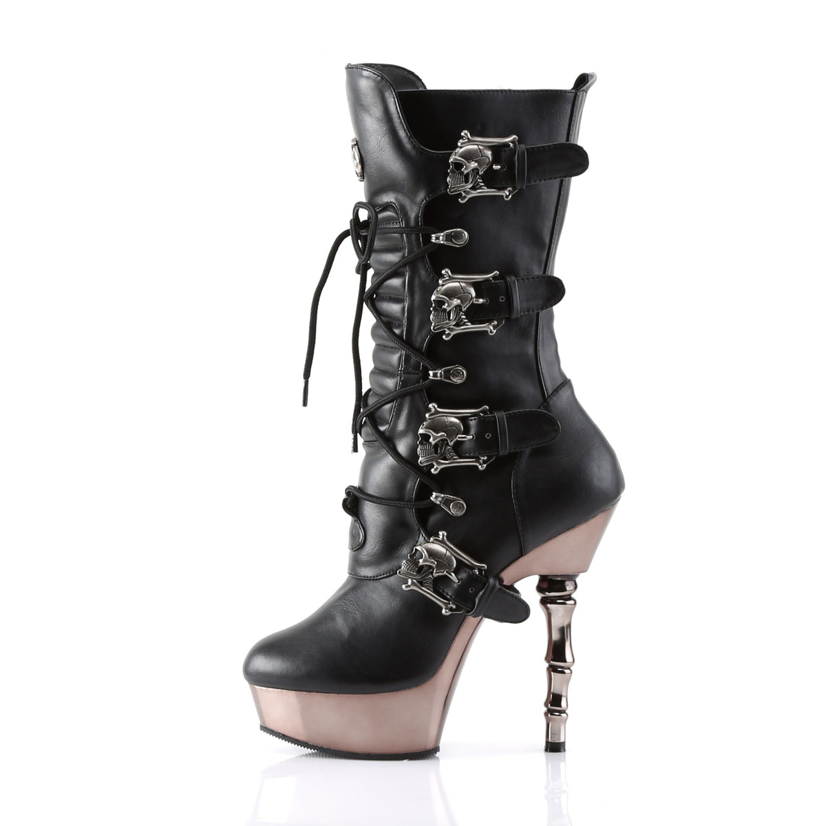 DemoniaCult Stivali da donna MUERTO-1026 blk in pelle vegana/peltro cromo
