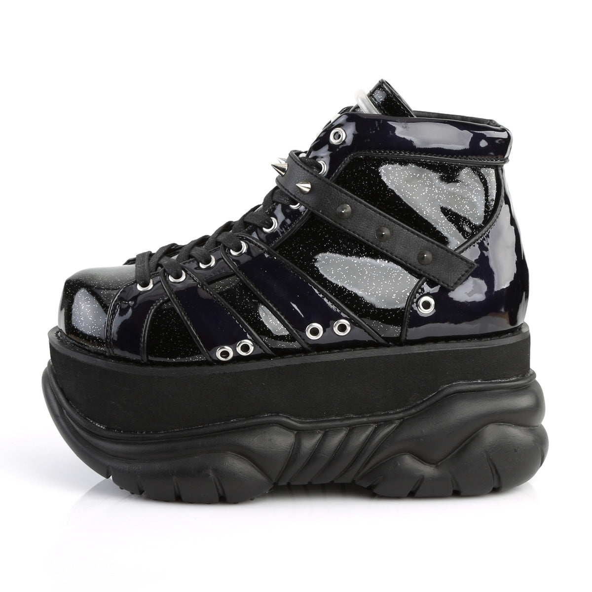 DemoniaCult Stivali da uomo NEPTUNE-100 blk glitter-silver/pelle vegana