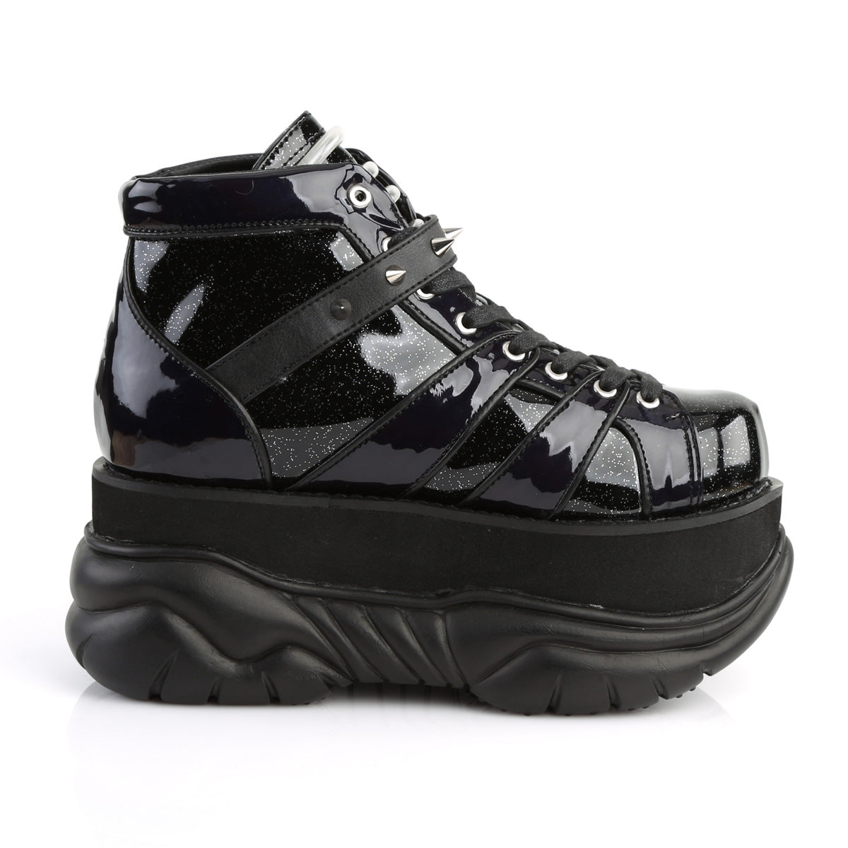 DemoniaCult Stivali da uomo NEPTUNE-100 blk glitter-silver/pelle vegana