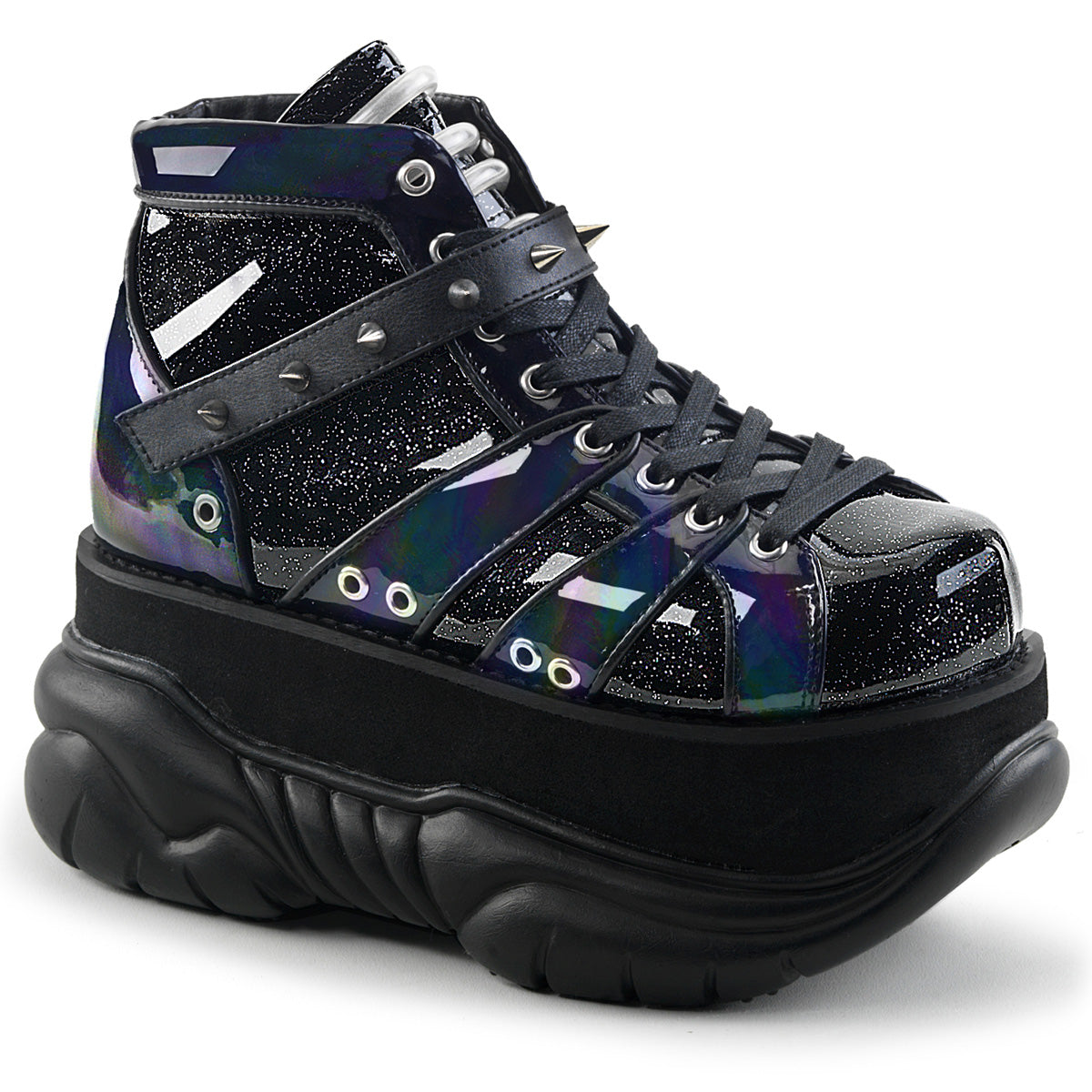 DemoniaCult Stivali da uomo NEPTUNE-100 blk glitter-silver/pelle vegana