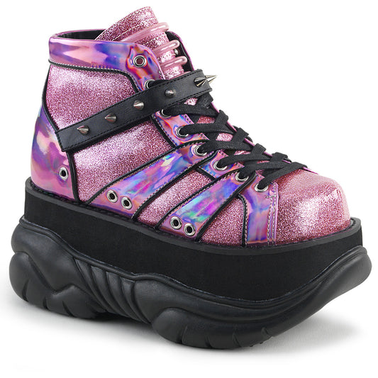 DemoniaCult Stivali da uomo NEPTUNE-100 pelle glitter-silver rosa/vegana