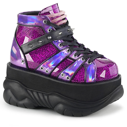 DemoniaCult Stivali da uomo NEPTUNE-100 orologramma glitter viola