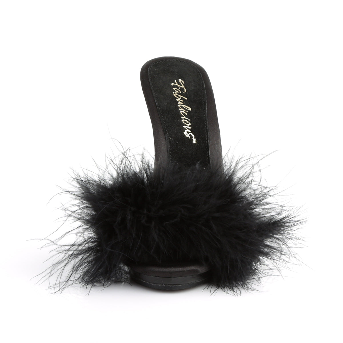 Fabulicious Womens Sandals POISE-501F Blk Satin-Marabou Fur/Blk