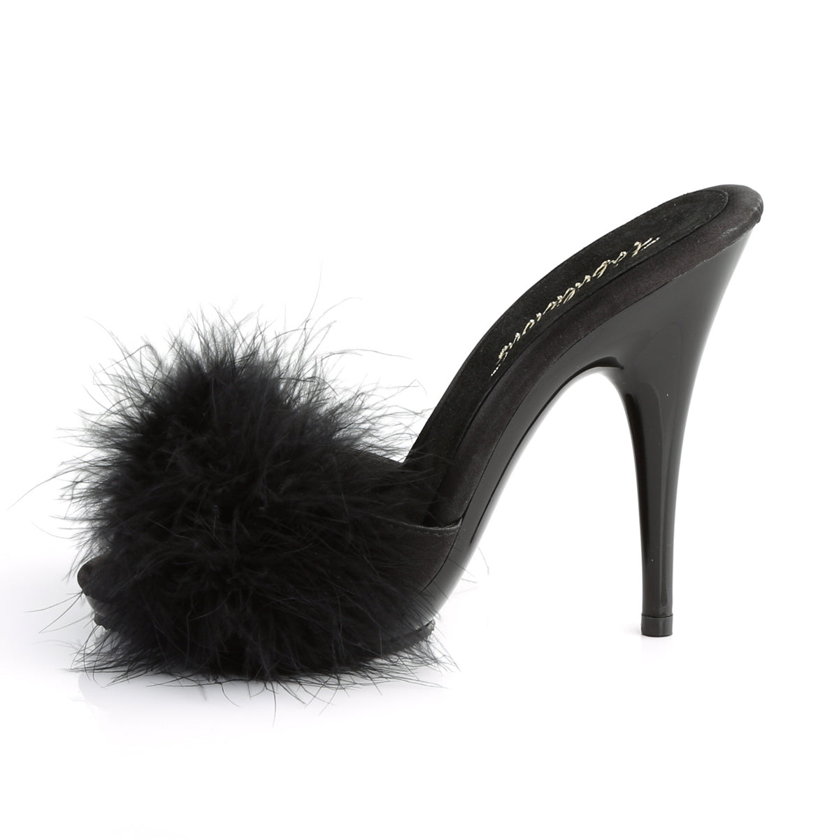 Fabulicious Womens Sandals POISE-501F Blk Satin-Marabou Fur/Blk