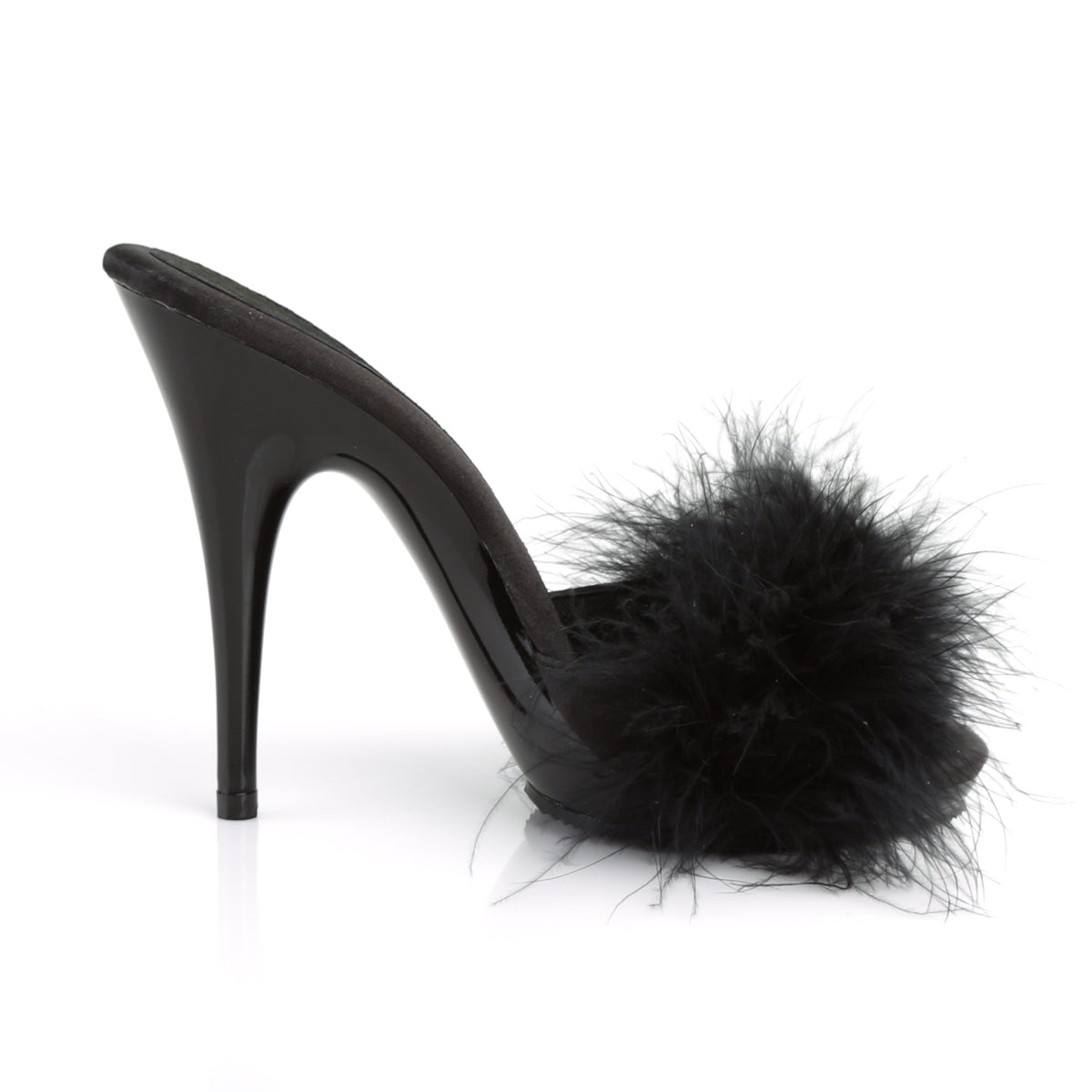 Fabulicious Womens Sandals POISE-501F Blk Satin-Marabou Fur/Blk