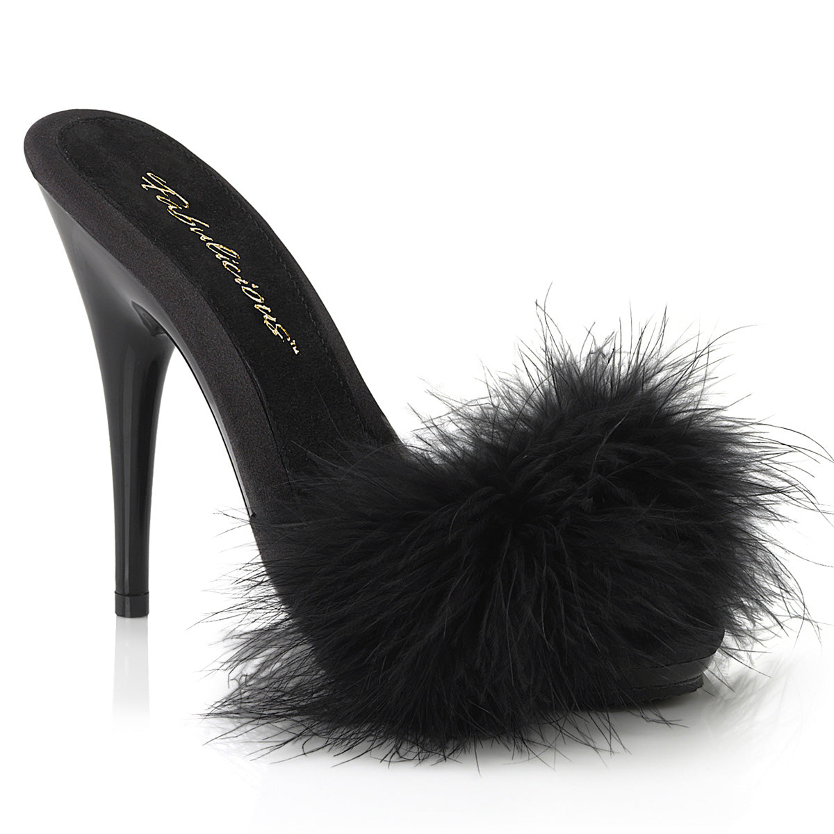 Fabulicious Womens Sandals POISE-501F Blk Satin-Marabou Fur/Blk