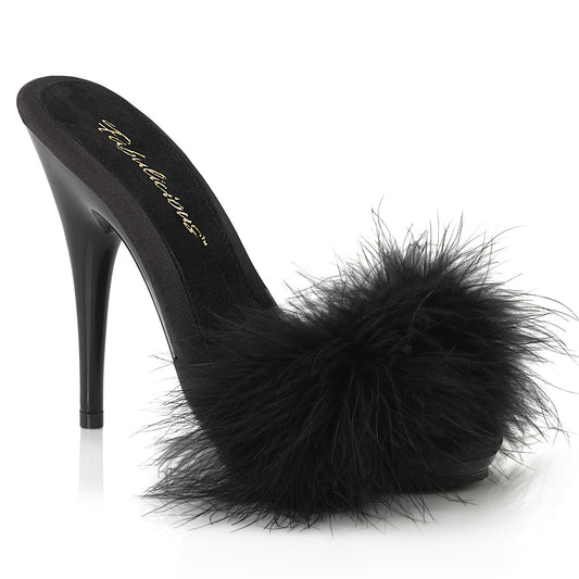 Fabulicious Sandali da donna POISE-501f Blk Satin-Marabou Fur / Blk