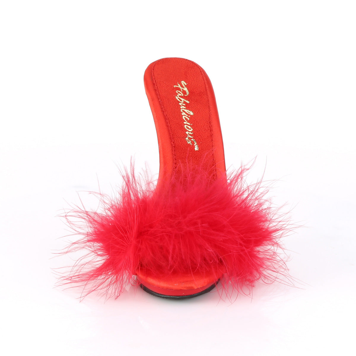Fabulicious Womens Sandals POISE-501F Red Satin-Marabou Fur/Red