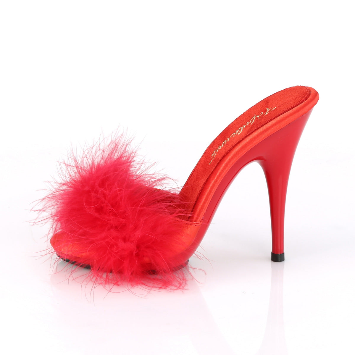 Fabulicious Womens Sandals POISE-501F Red Satin-Marabou Fur/Red