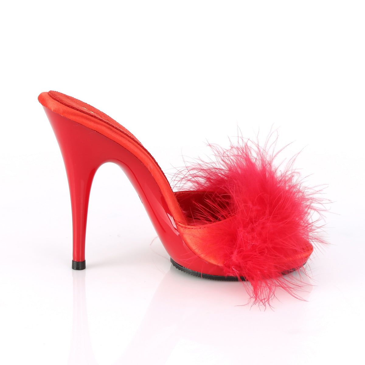 Fabulicious Womens Sandals POISE-501F Red Satin-Marabou Fur/Red