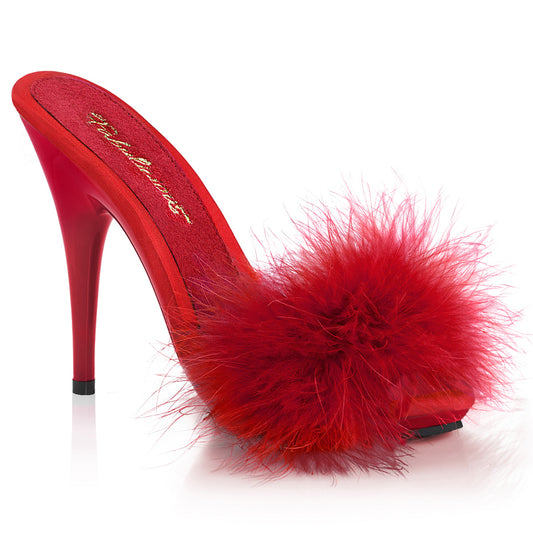 Fabulicious Sandali da donna POISE-501F Pelliccia di raso rossa-marabou / rosso