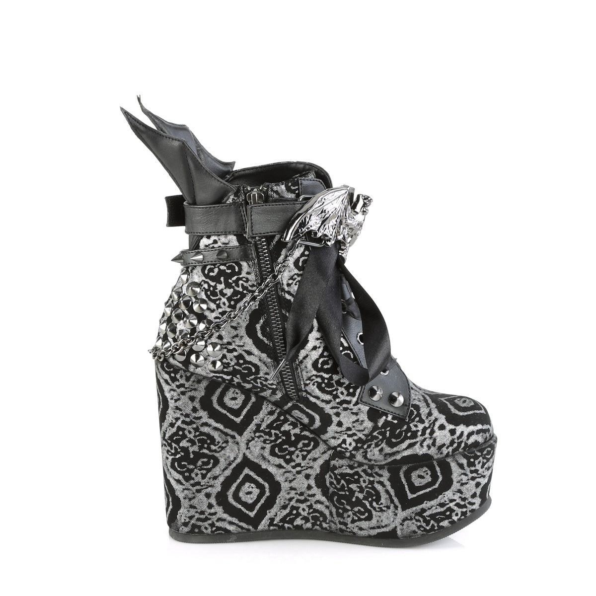 DemoniaCult Ankle Boots POISON-107 Blk-Silver Faux Nubuck Leather