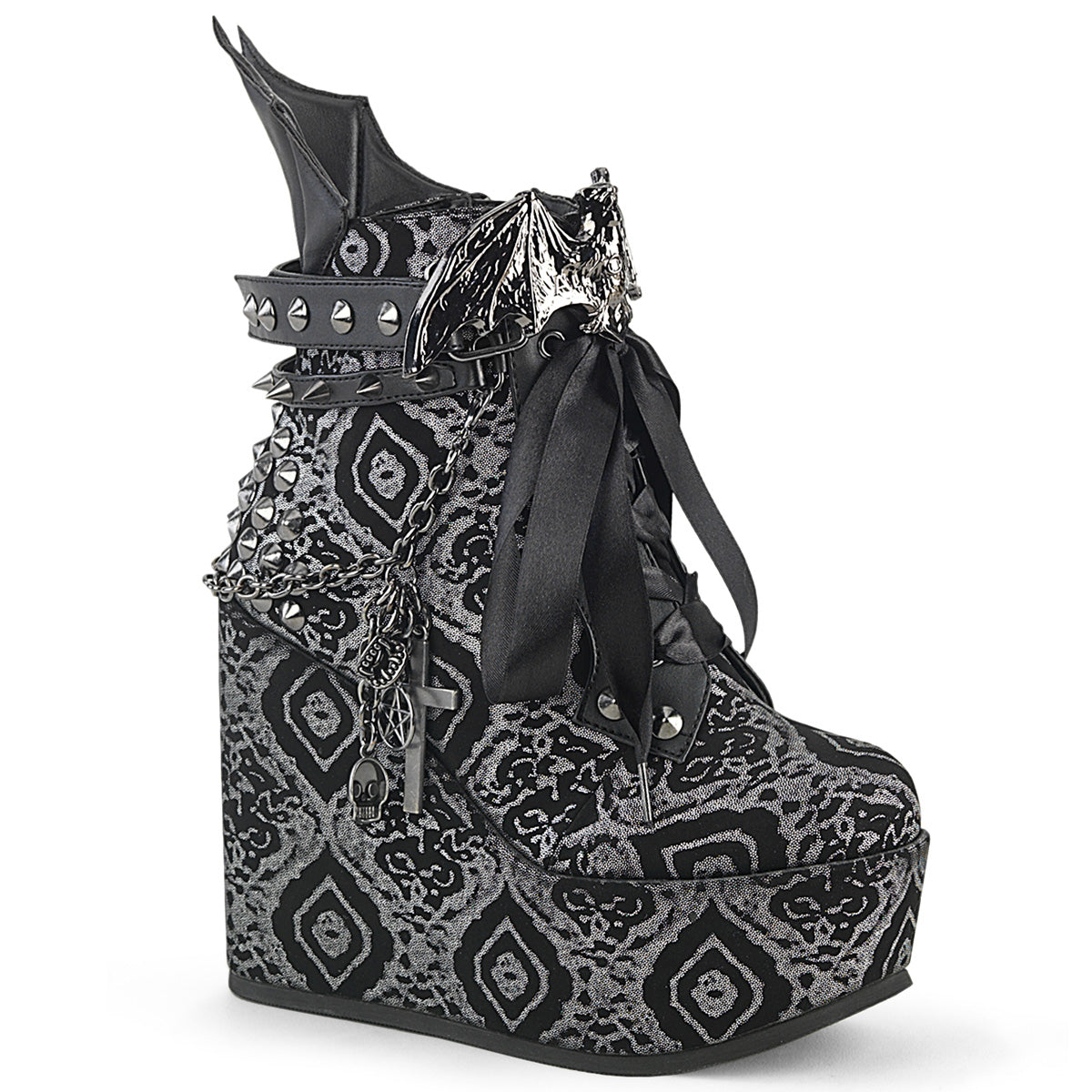 DemoniaCult Ankle Boots POISON-107 Blk-Silver Faux Nubuck Leather