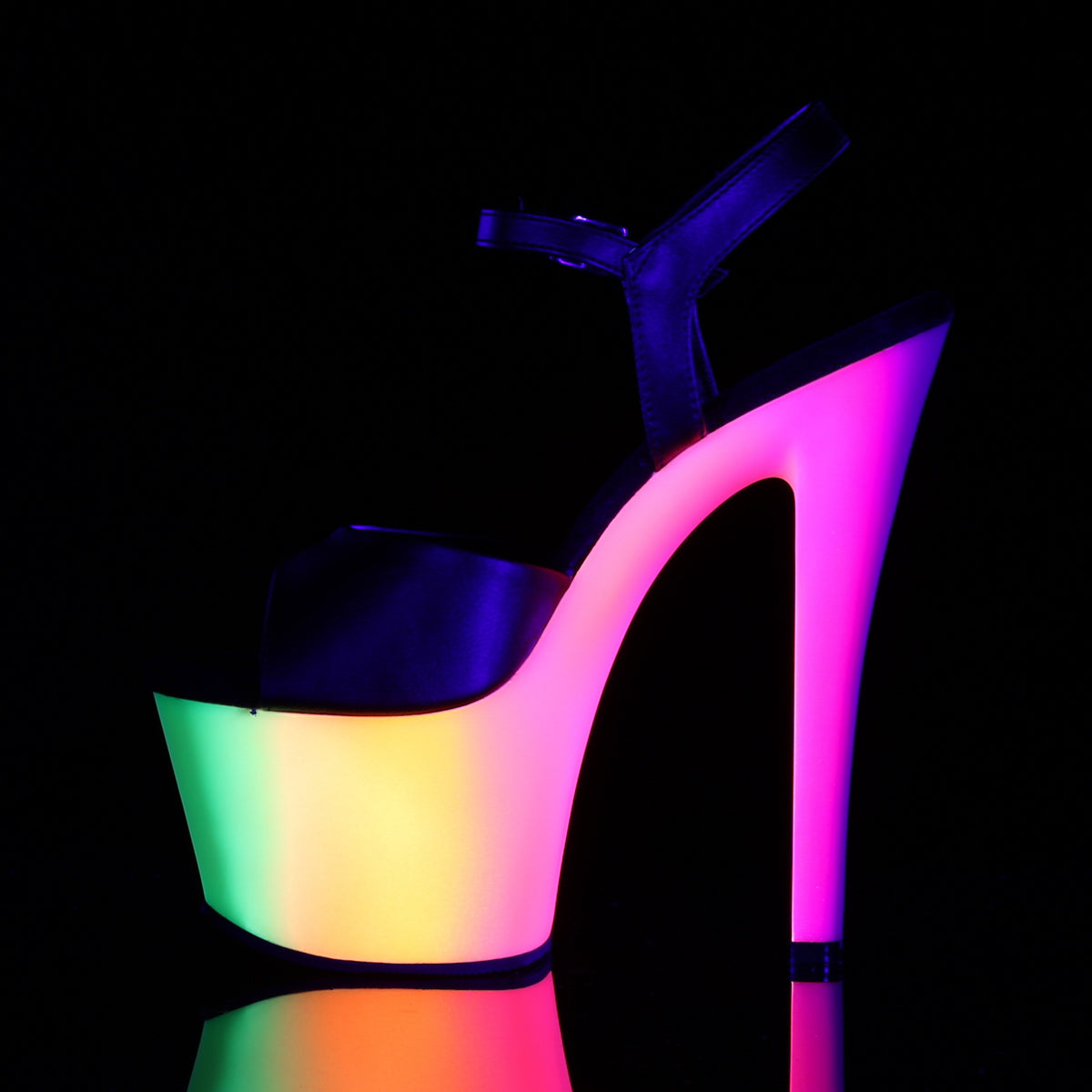 Pleaser Womens Sandals RAINBOW-309UV Blk Faux Leather/Neon Multi