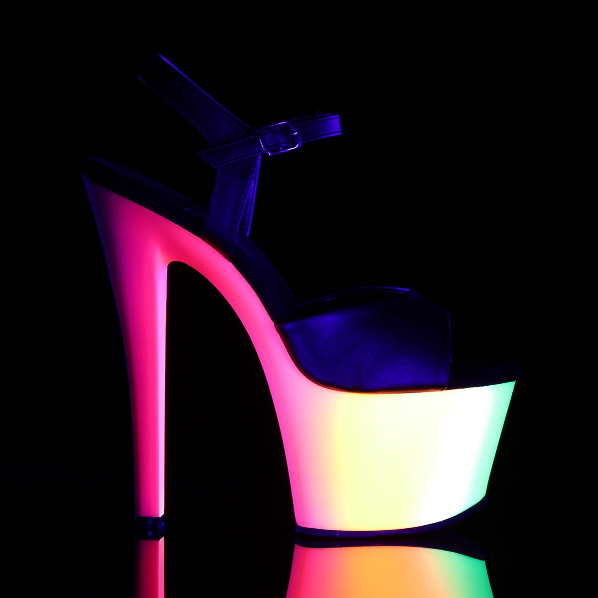 Pleaser Womens Sandals RAINBOW-309UV Blk Faux Leather/Neon Multi