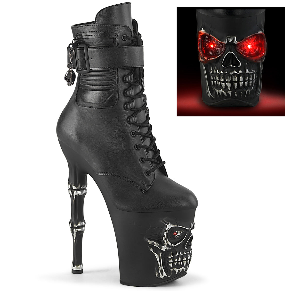 Pleaser Stivali alla caviglia RAPTURE-1020 STR-LT BLK in pelle finta/SLV rubbat di opath