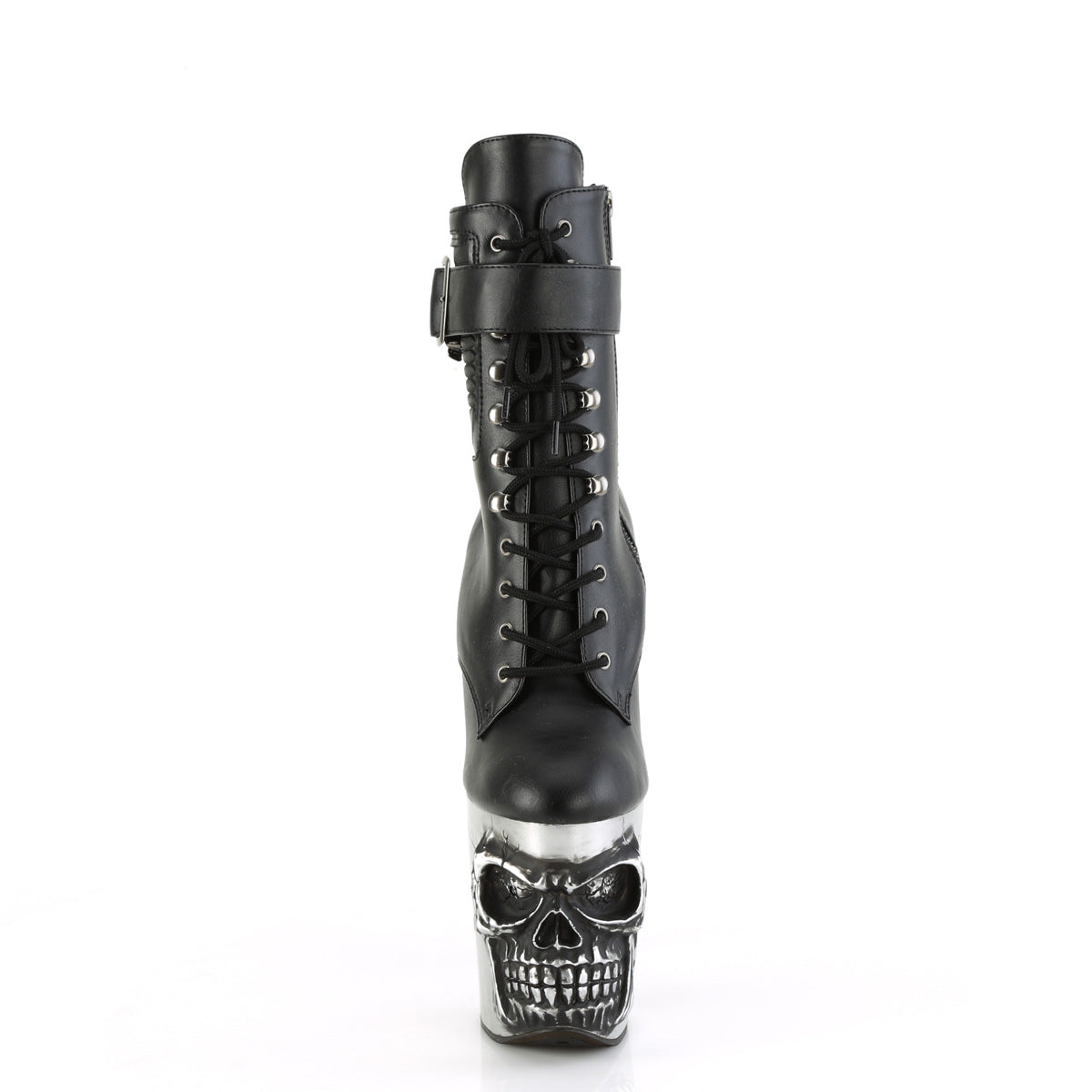 Pleaser Ankle Boots RAPTURE-1020STR-LT Blk Faux Leather/Slv Matte-Rubbed Blk