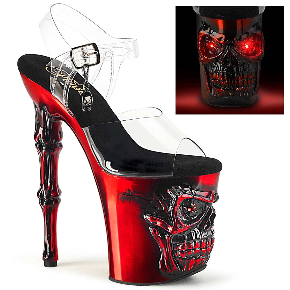 Pleaser Sandali RAPTURE-808-LT CLR/RED CHROME SATILE